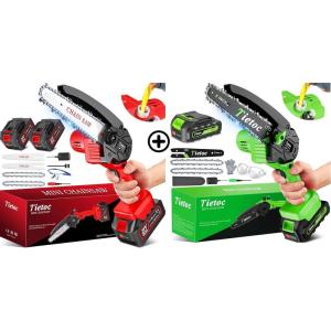 imageRED ampamp GREEN Mini Chainsaw Cordless 6 Inch Mini Chain Saw Cordless With Security Lock Light weight ampamp Easy to use