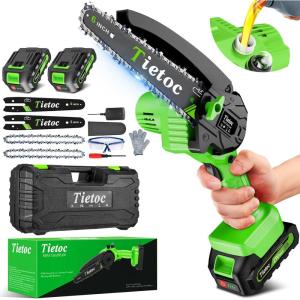 imageTietoc Mini Chainsaw 6 Inch with 2 Batteries Electric Saw Gifts for Men Dad Husband Gardener Cool Gadgets for Men 2025 Mens Gifts for Fathers Birthday Perfect Gifts Idea for Mothers Mom WomenGreen  2 batteries