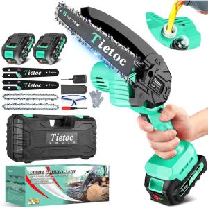 imageTietoc Mini Chainsaw 6 Inch with 2 Batteries Electric Saw Gifts for Men Dad Husband Gardener Cool Gadgets for Men 2025 Mens Gifts for Fathers Birthday Perfect Gifts Idea for Mothers Mom WomenLight Green  2 batteries
