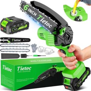 imageTietoc Mini Chainsaw 6 Inch with 2 Batteries Electric Saw Gifts for Men Dad Husband Gardener Cool Gadgets for Men 2025 Mens Gifts for Fathers Birthday Perfect Gifts Idea for Mothers Mom WomenGreen  1 battery