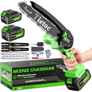 imageTietoc Mini Chainsaw 6 Inch with 2 Batteries Electric Saw Gifts for Men Dad Husband Gardener Cool Gadgets for Men 2025 Mens Gifts for Fathers Birthday Perfect Gifts Idea for Mothers Mom WomenGreen 8 Inch2 batteries
