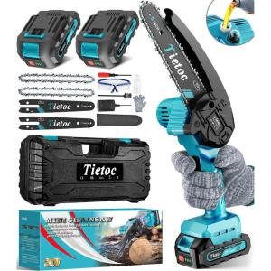 imageTietoc Mini Chainsaw 6 Inch with 2 Batteries Electric Saw Gifts for Men Dad Husband Gardener Cool Gadgets for Men 2025 Mens Gifts for Fathers Birthday Perfect Gifts Idea for Mothers Mom WomenBlue  2 batteries