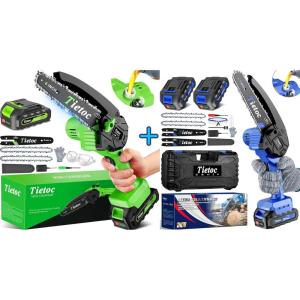 imageTietoc Mini Chainsaw Cordless 6 Inch Green  Blue Deals 2024 Prime Gift Day Today Super Handheld Rechargeable Chain Saw With Security Loc