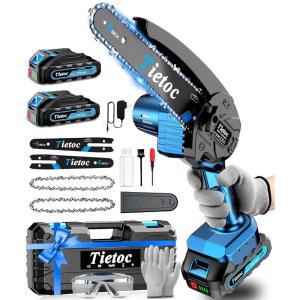 imageTietoc Mini Chainsaw Cordless 6inch Lightweight Handheld Electric Saw Battery Powered Pruning Chain Saw Kit for Household and Garden Gifts for Men Dad Husband Gardener and DIYerBlue  6 inch