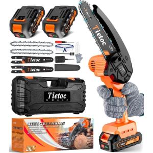 imageTietoc Mini Chainsaw Cordless 6inch Lightweight Handheld Electric Saw Battery Powered Pruning Chain Saw Kit for Household and Garden Gifts for Men Dad Husband Gardener and DIYerOrange  6 inch