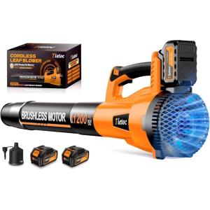 imageTietoc Leaf Blower Cordless 1200W Brushless Electric Leaf Blower with 2 X 50Ah Battery 6 Speed Powerful Leaf Blowers for Garden Patio Lawn Care Gift for Men Dad Husband Fathers Gardener OrangeOrange